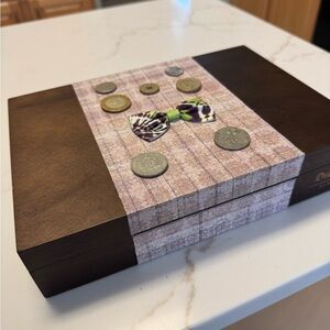 Wooden Box with Bow Tie and Coin Design